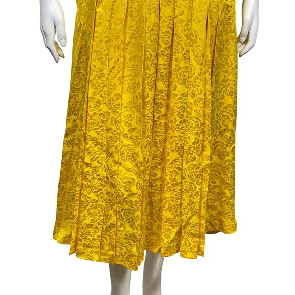 Vintage 80s Silk Studio 100% Silk Midi Dress Size 10 Floral Jacquard Pleated - Picture 3 of 6